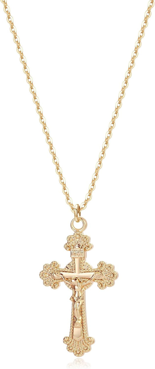 Cross Necklace Faith Pendant 14K Plated Dainty Chain Minimalist Simple Tiny God Lords Prayer Religious Jewelry