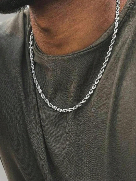 3Mm Stainless Steel Silver Twist Chain Necklace, Suitable for Men and Women, Silver and Gold Tone Chain, 18/20/22/24 Inches, Christmas, New Year, Holiday, Birthday Gift